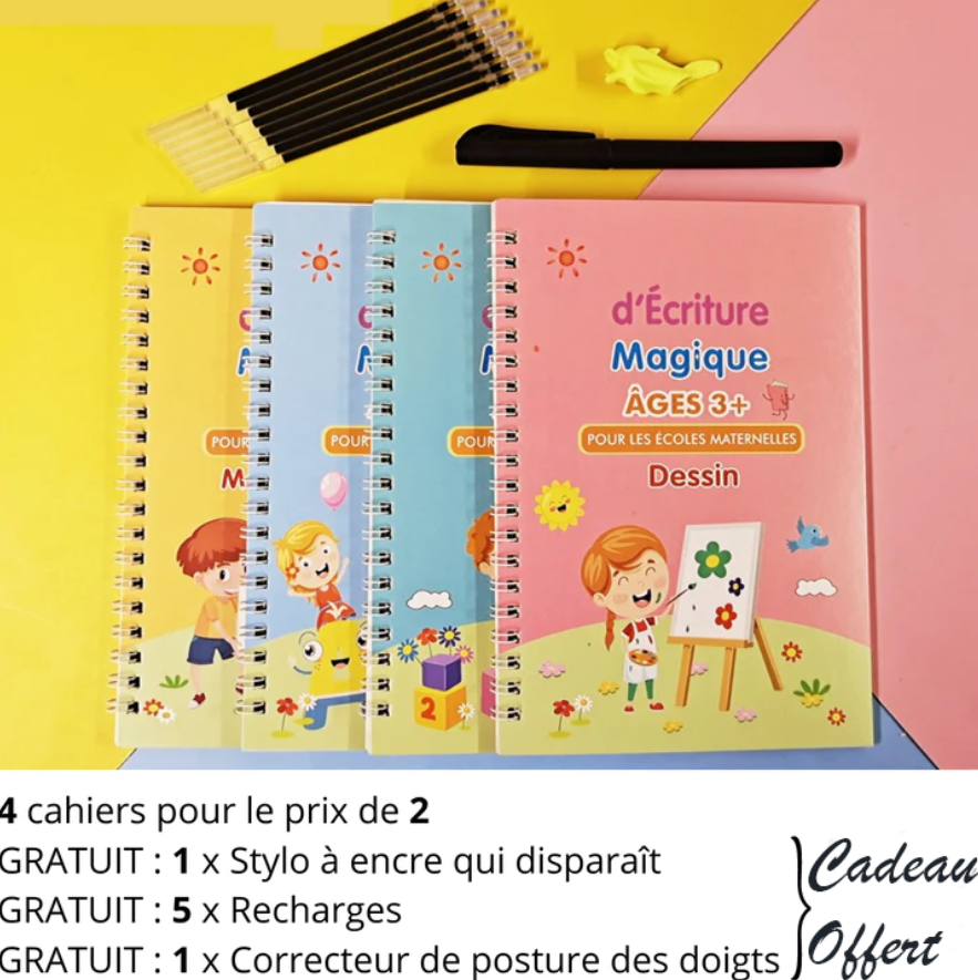 4 Cahiers Magiques Réutilisables Pour Enfants - MagicPen™ ✍🏻